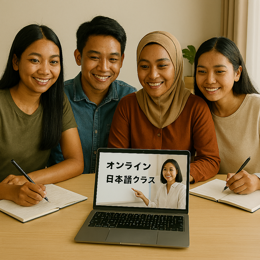 東南アジア系の若者たちがグループでオンラ